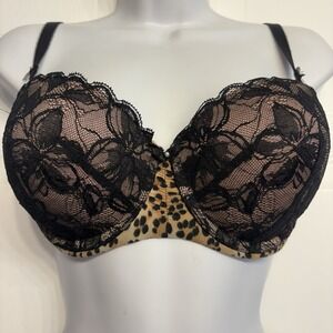 ictoria's‎ Secret Very Sexy Leopard Lace Balconette Bra 34D Vintage Silver Tag
